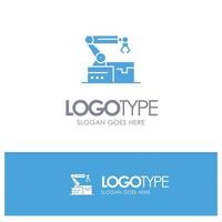 Automated Robotic Arm Technology Blue Solid Logo with place for tagline vector