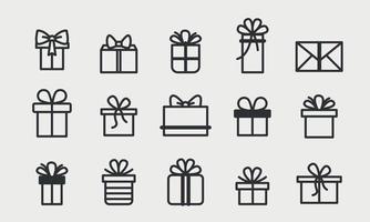 Gift box line icon set. Collection for Birthday, Christmas Present pack symbols. Vector illustration