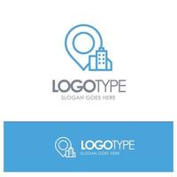 Location Building Hotel Blue outLine Logo with place for tagline vector