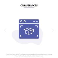 Our Services Web Cap Education Graduation Solid Glyph Icon Web card Template vector