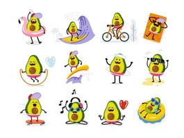 Cute avocados goes in for sports and rests vector