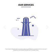 Our Services Canada Co Tower Canada Tower Building Solid Glyph Icon Web card Template vector