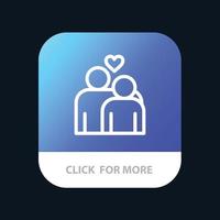 Couple Love Marriage Heart Mobile App Button Android and IOS Line Version vector