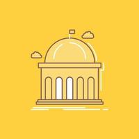 Library. school. education. learning. university Flat Line Filled Icon. Beautiful Logo button over yellow background for UI and UX. website or mobile application vector