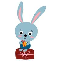 Cute hand drawn bunny with presents. White background, isolate. vector illustration.