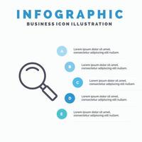 Glass Look Magnifying Search Line icon with 5 steps presentation infographics Background vector