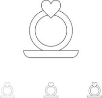 Ring Heart Proposal Bold and thin black line icon set vector