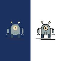 Human Robotic Robot Technology  Icons Flat and Line Filled Icon Set Vector Blue Background