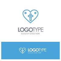 corazón amor pascua ama contorno azul logotipo lugar para eslogan vector