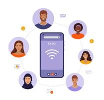 Wi-Fi connection on smartphone screen. Video call concept. Flat design vector illustration.