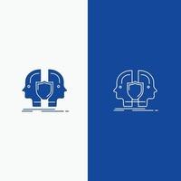 Man Face Dual Identity Shield Line and Glyph Solid icon Blue banner Line and Glyph Solid icon Blue b vector