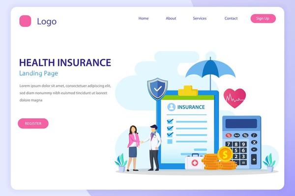 Health insurance concept. Big clipboard with document on it under the umbrella. vector illustration