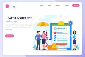 Health insurance concept. Big clipboard with document on it under the umbrella. vector illustration