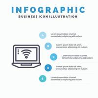 Laptop Computer Signal Wifi Blue Infographics Template 5 Steps Vector Line Icon template