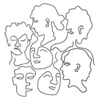 Women faces in line-art style. Vector isolated illustration.