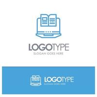 Laptop Computer Book Hardware Blue Logo Line Style vector