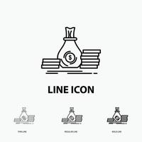 Accumulation. bag. investment. loan. money Icon in Thin. Regular and Bold Line Style. Vector illustration