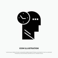 Time Mind Thoughts Head solid Glyph Icon vector