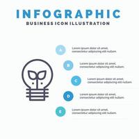 icono de línea de luz de lámpara de idea ecológica con fondo de infografía de presentación de 5 pasos vector