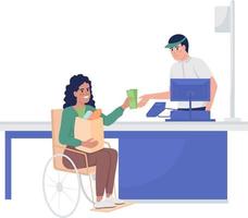Disabled lady at supermarket semi flat color vector characters. Editable figures. Full body people on white. Buying food simple cartoon style illustration for web graphic design and animation