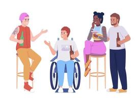 Friends having fun semi flat color vector characters. Editable figures. Full body people on white. Drinking alcohol and chatting simple cartoon style illustration for web graphic design and animation