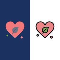 Heart Green World Save  Icons Flat and Line Filled Icon Set Vector Blue Background