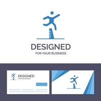 tarjeta de visita creativa y plantilla de logotipo atleta saltando corredor corriendo carrera de obstáculos vector illustra