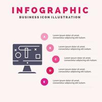 Computer Design Display Graphics Solid Icon Infographics 5 Steps Presentation Background vector