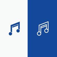 aplicación diseño básico línea de música móvil y glifo icono sólido línea de banner azul y glifo icono sólido azul b vector