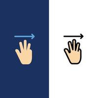 mano mano cursor arriba derecha iconos planos y llenos de línea conjunto de iconos vector fondo azul