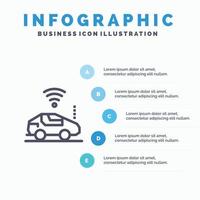 icono de línea de señal wifi de coche automático con fondo de infografía de presentación de 5 pasos vector