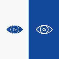 diseño de icono básico de la aplicación ojo línea móvil y glifo icono sólido línea de banner azul y glifo icono sólido blu vector