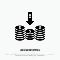 Coins Cash Money Down Arrow solid Glyph Icon vector