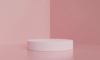 Representación 3d del podio de pedestal rosa, espacio en blanco mínimo del podio para productos cosméticos de belleza foto