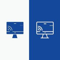 pantalla monitor pantalla línea wifi y glifo icono sólido línea de banner azul y glifo icono sólido azul bann vector