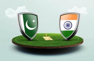 India vs Pakistan cricket flags with shield celebration stadium 3d illustration photo