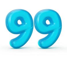 Blue jelly digit 99 Ninety nine isolated on white background Jelly colorful alphabets numbers for kids 3d illustration photo