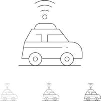 conjunto de iconos de línea negra en negrita y delgada del mapa de ubicación del automóvil vector