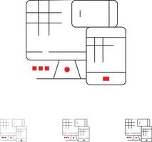 monitor de computadora educación celular conjunto de iconos de línea negra en negrita y delgada vector