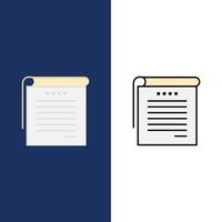 Student Notes Books Student Notes  Icons Flat and Line Filled Icon Set Vector Blue Background