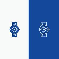 reloj reloj inteligente hora teléfono android línea y glifo icono sólido línea de banner azul y glifo icono sólido vector