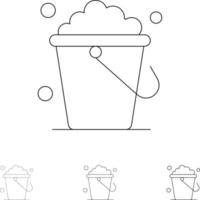 Bucket Cleaning Floor Home Bold and thin black line icon set vector