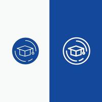 Cap Education Graduation Line and Glyph Solid icon Blue banner Line and Glyph Solid icon Blue banner vector