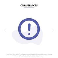 Our Services About Info Note Question Support Solid Glyph Icon Web card Template vector