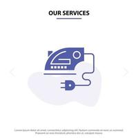 Our Services Electric Home Iron Machine Solid Glyph Icon Web card Template vector