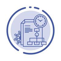 archivo de tiempo informe negocio línea punteada azul icono de línea vector