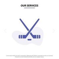 nuestros servicios hokey hielo deporte deporte americano sólido glifo icono plantilla de tarjeta web vector