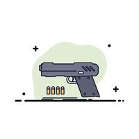 gun handgun pistol shooter weapon Flat Color Icon Vector