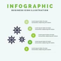 configuración engranajes preferencias servicio sólido icono infografía 5 pasos presentación fondo vector