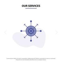 Our Services Focus Board Dart Arrow Target Solid Glyph Icon Web card Template vector